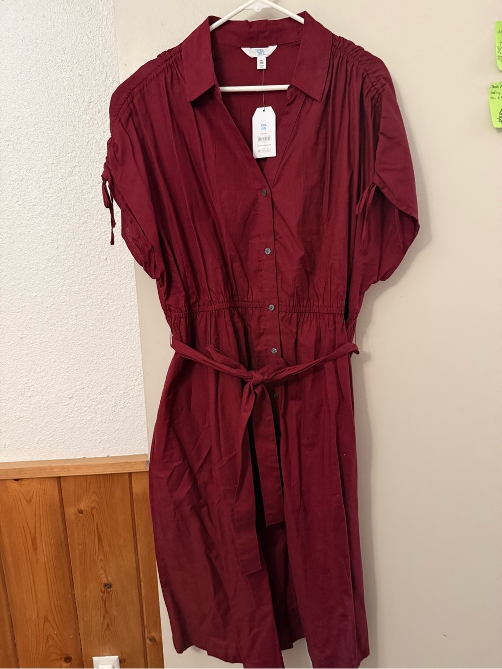 Women's Burgundy Button-Front Shirt Dress with Tie Waist
